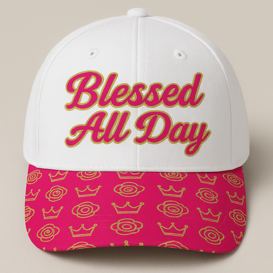 Blessed All Day – Pink & Gold Crown Hat